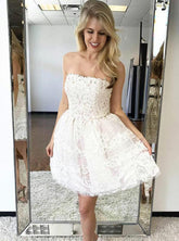 Charming Ivory Strapless Lace Short Homecoming Dress